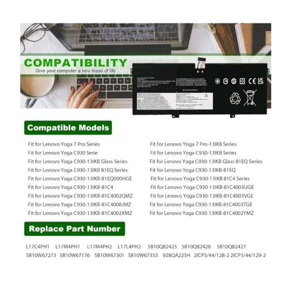 New Laptop Battery 5B10QI2427 Compatible with Lenovo Yoga L17L4PH1 etc - Picture 5 of 10
